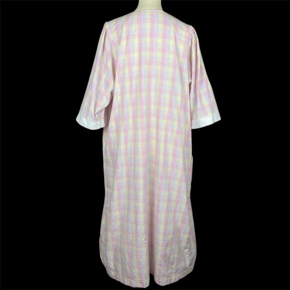Vtg Stan Herman Signature II Seersucker Robe Sz L Duster House Coat Embroidered - Picture 4 of 7